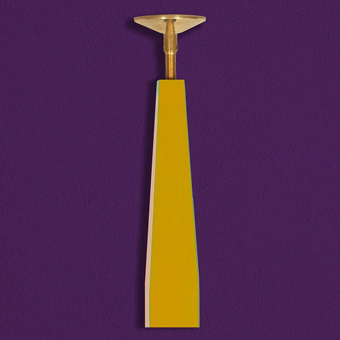 Particolare della base del sistema di arredamento Flip - design personalizzato con montante giallo